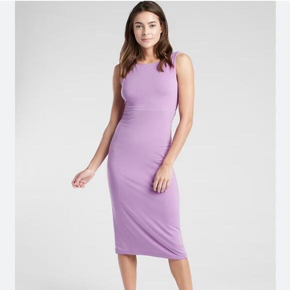 Athleta Santorini Midi Dress Size S Purple Travel Lounge Cozycore Preppy Bodycon - Picture 1 of 11
